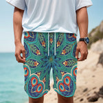 Peacock Feather Floral Pattern Print Men's Cargo Shorts