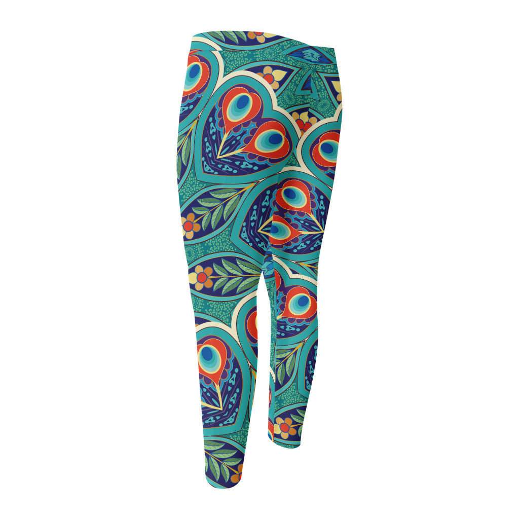 Peacock Feather Floral Pattern Print Men's Compression Pants