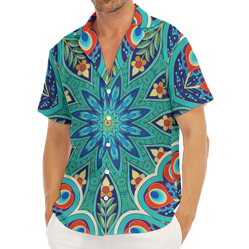 Peacock Feather Floral Pattern Print Men's Deep V-Neck Shirt