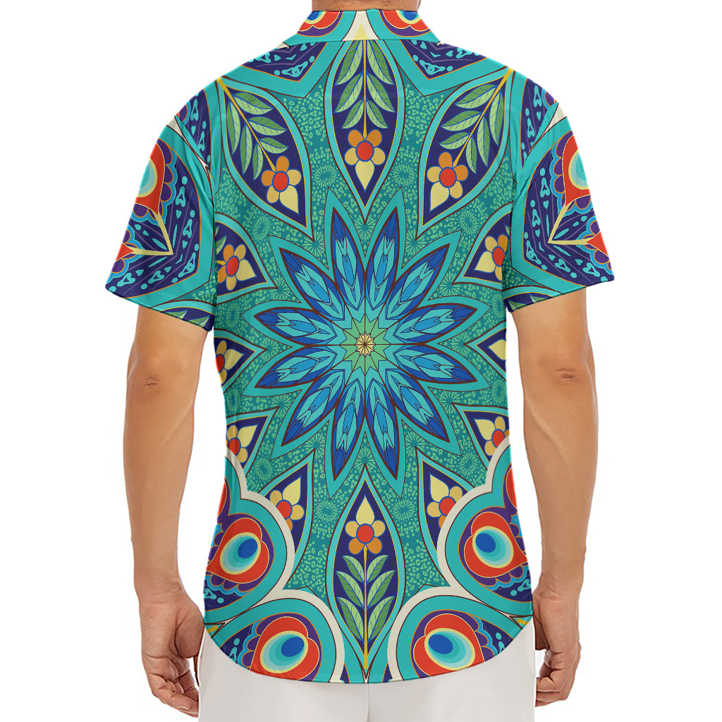 Peacock Feather Floral Pattern Print Men's Deep V-Neck Shirt