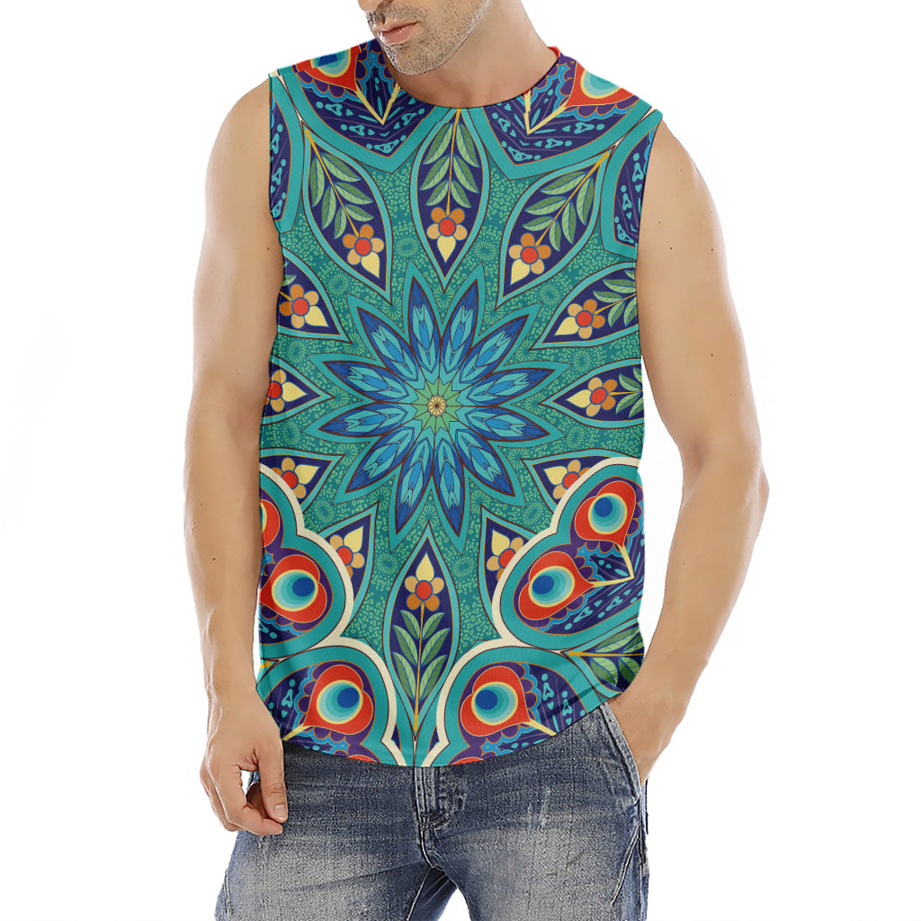 Peacock Feather Floral Pattern Print Men's Fitness Tank Top