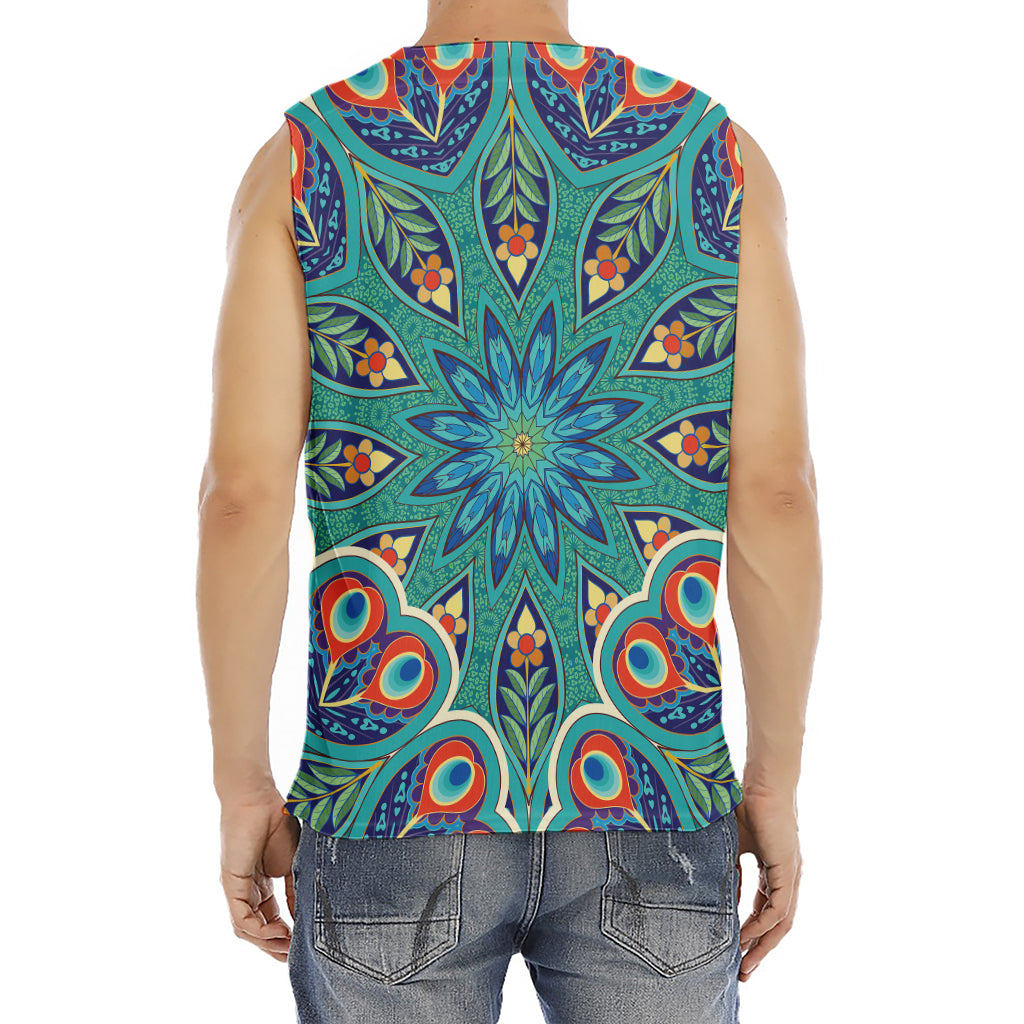 Peacock Feather Floral Pattern Print Men's Fitness Tank Top