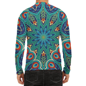 Peacock Feather Floral Pattern Print Men's Long Sleeve Rash Guard