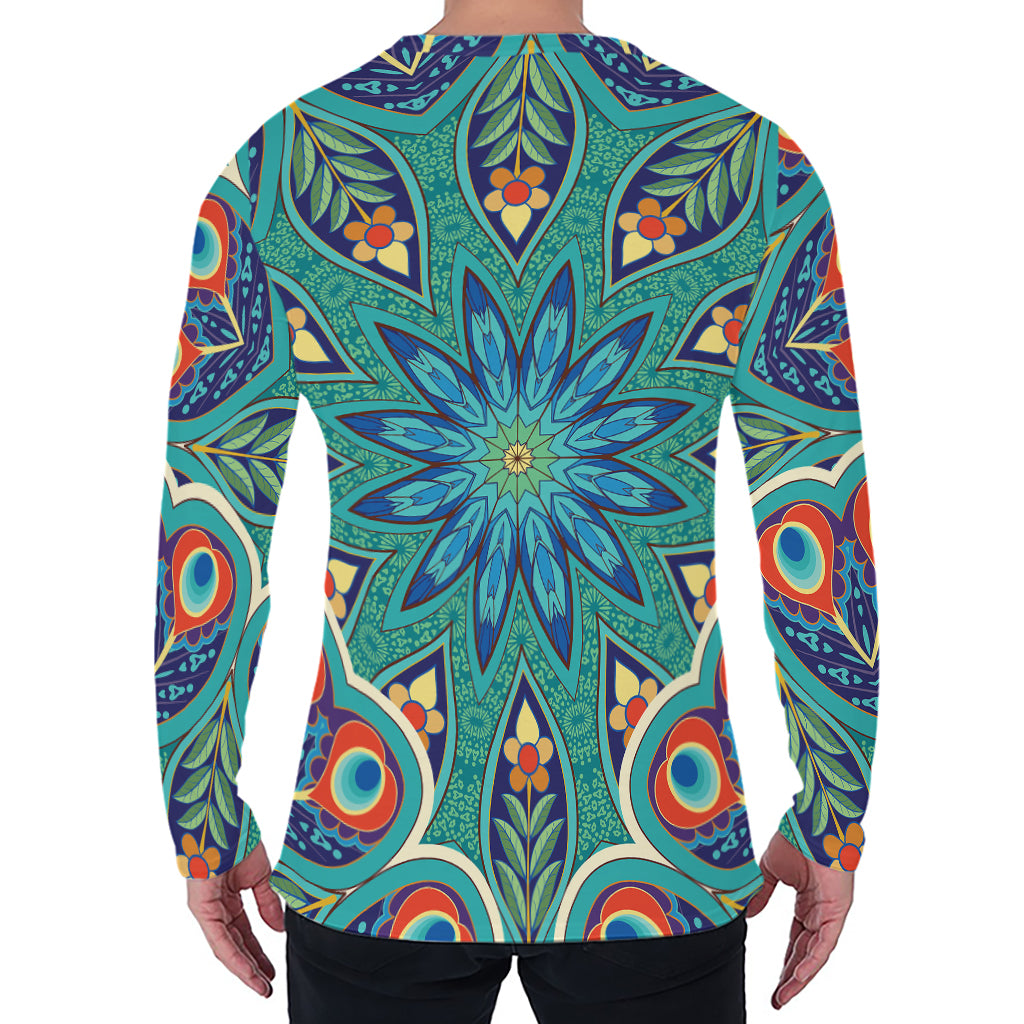 Peacock Feather Floral Pattern Print Men's Long Sleeve T-Shirt
