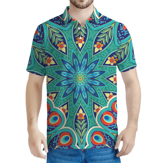 Peacock Feather Floral Pattern Print Men's Polo Shirt