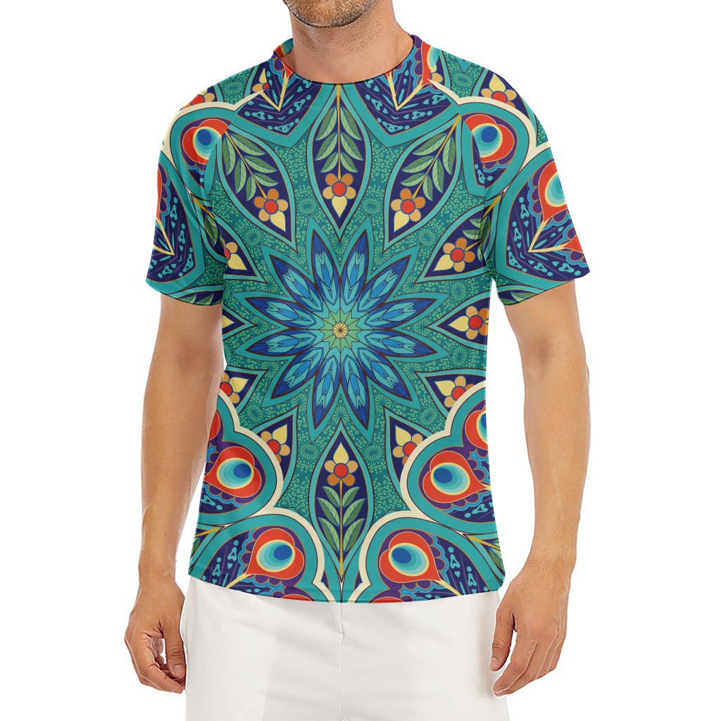 Peacock Feather Floral Pattern Print Men's Short Sleeve Rash Guard