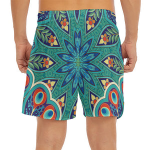 Peacock Feather Floral Pattern Print Men's Split Running Shorts