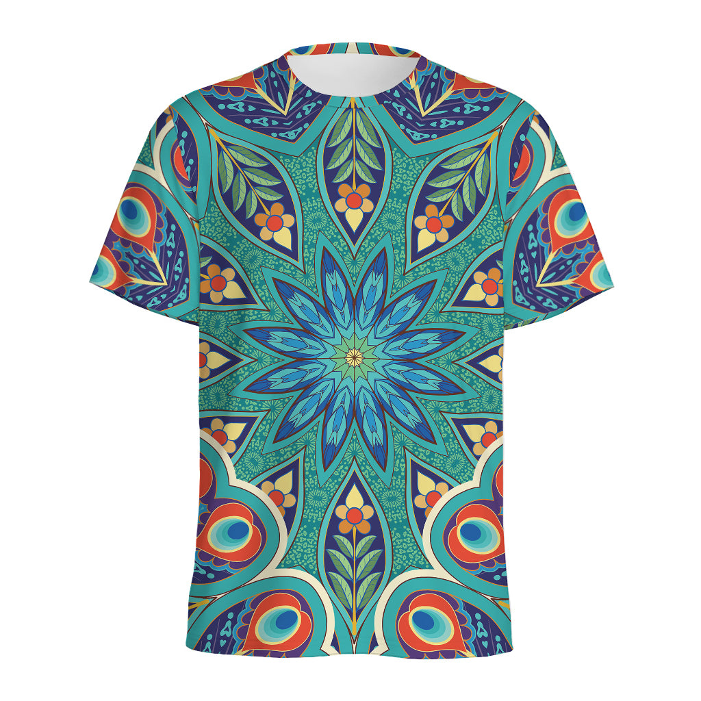 Peacock Feather Floral Pattern Print Men's Sports T-Shirt