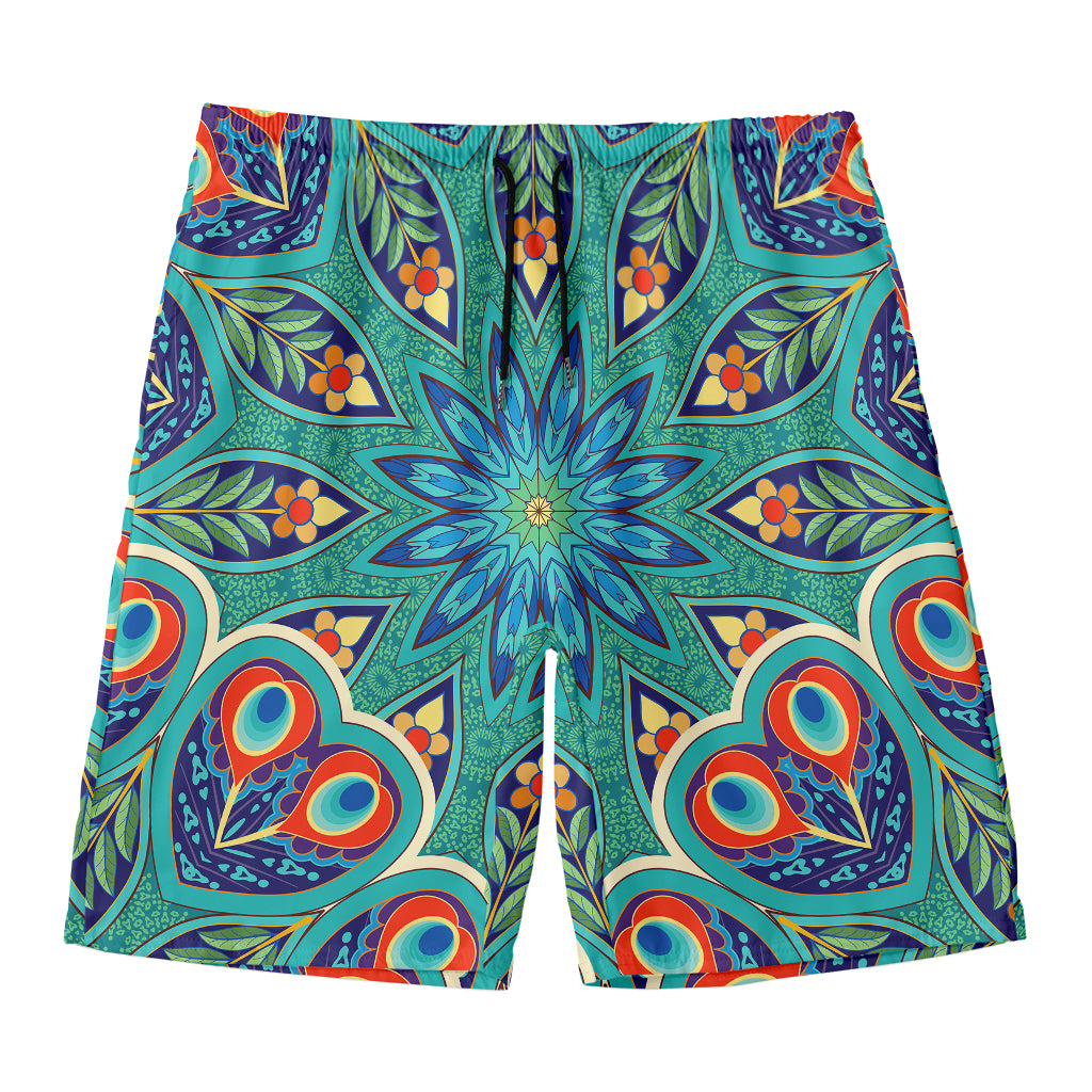 Peacock Feather Floral Pattern Print Men's Swim Trunks