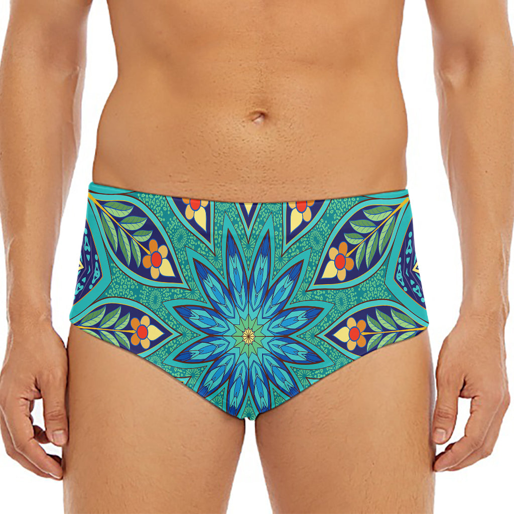 Peacock Feather Floral Pattern Print Men's Triangle Swim Briefs