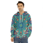 Peacock Feather Floral Pattern Print Men's Velvet Pullover Hoodie
