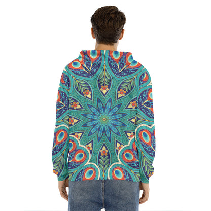 Peacock Feather Floral Pattern Print Men's Velvet Pullover Hoodie