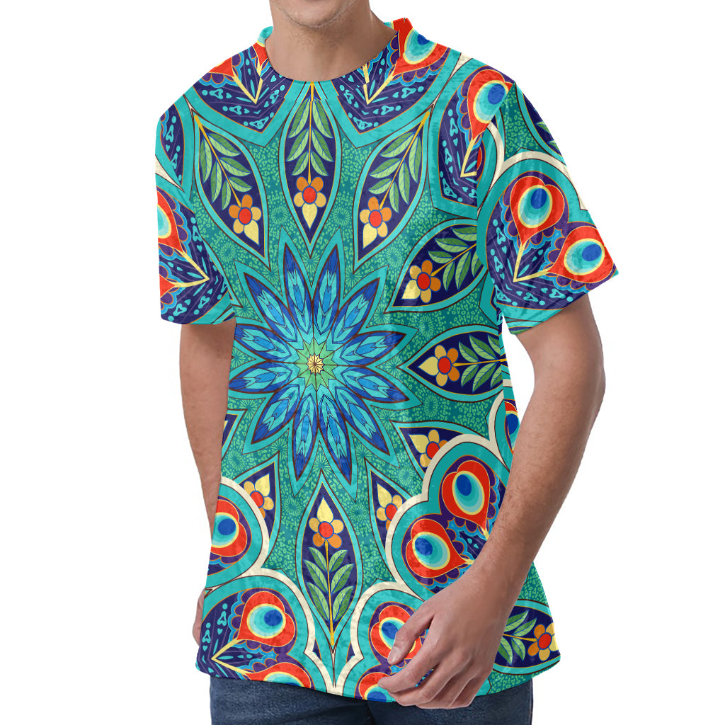 Peacock Feather Floral Pattern Print Men's Velvet T-Shirt