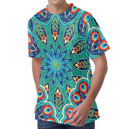 Peacock Feather Floral Pattern Print Men's Velvet T-Shirt