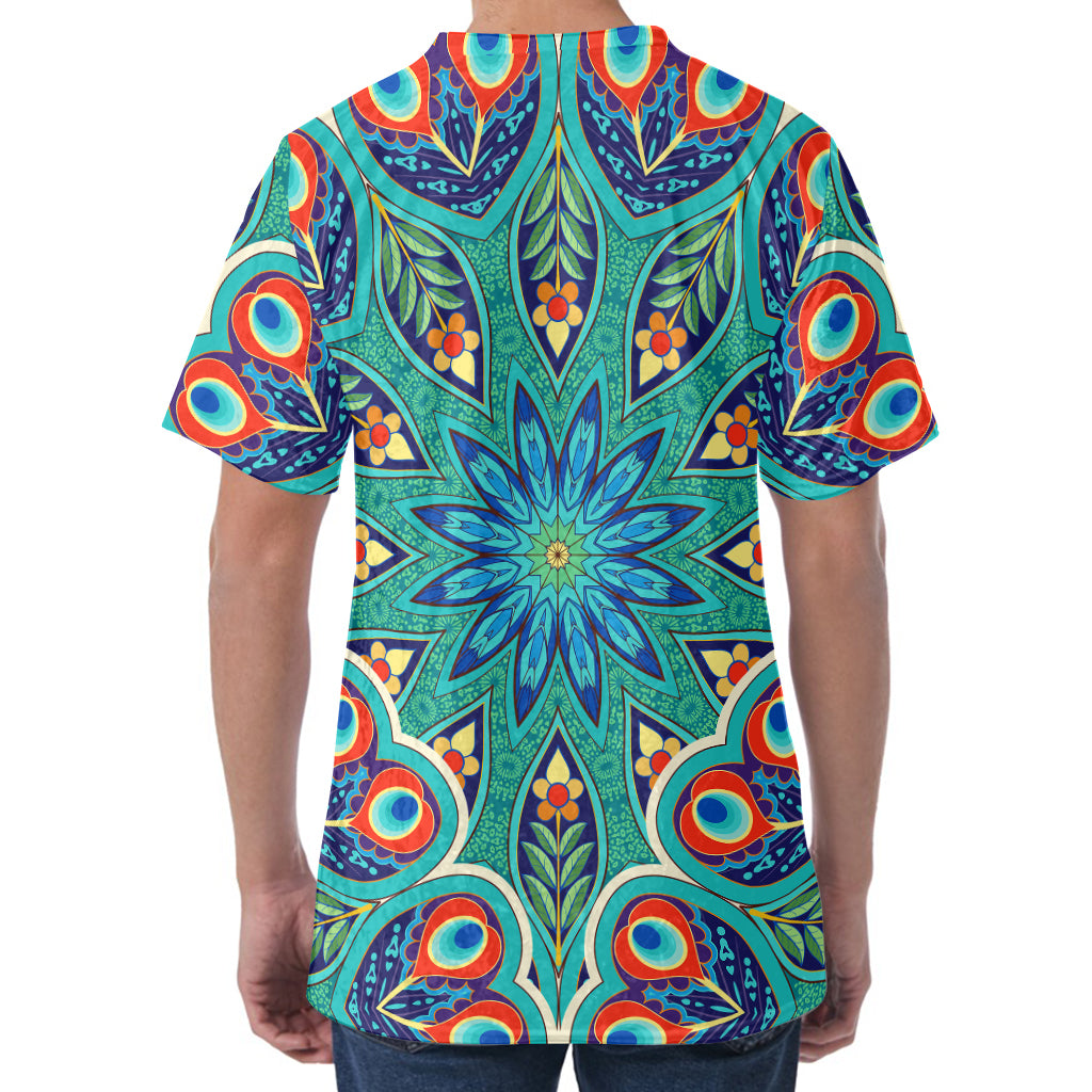 Peacock Feather Floral Pattern Print Men's Velvet T-Shirt