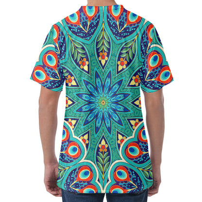 Peacock Feather Floral Pattern Print Men's Velvet T-Shirt