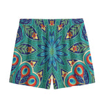 Peacock Feather Floral Pattern Print Mesh Shorts