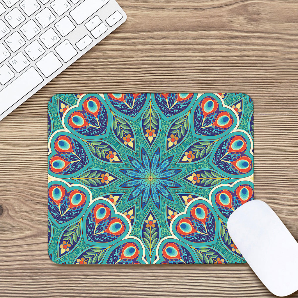 Peacock Feather Floral Pattern Print Mouse Pad