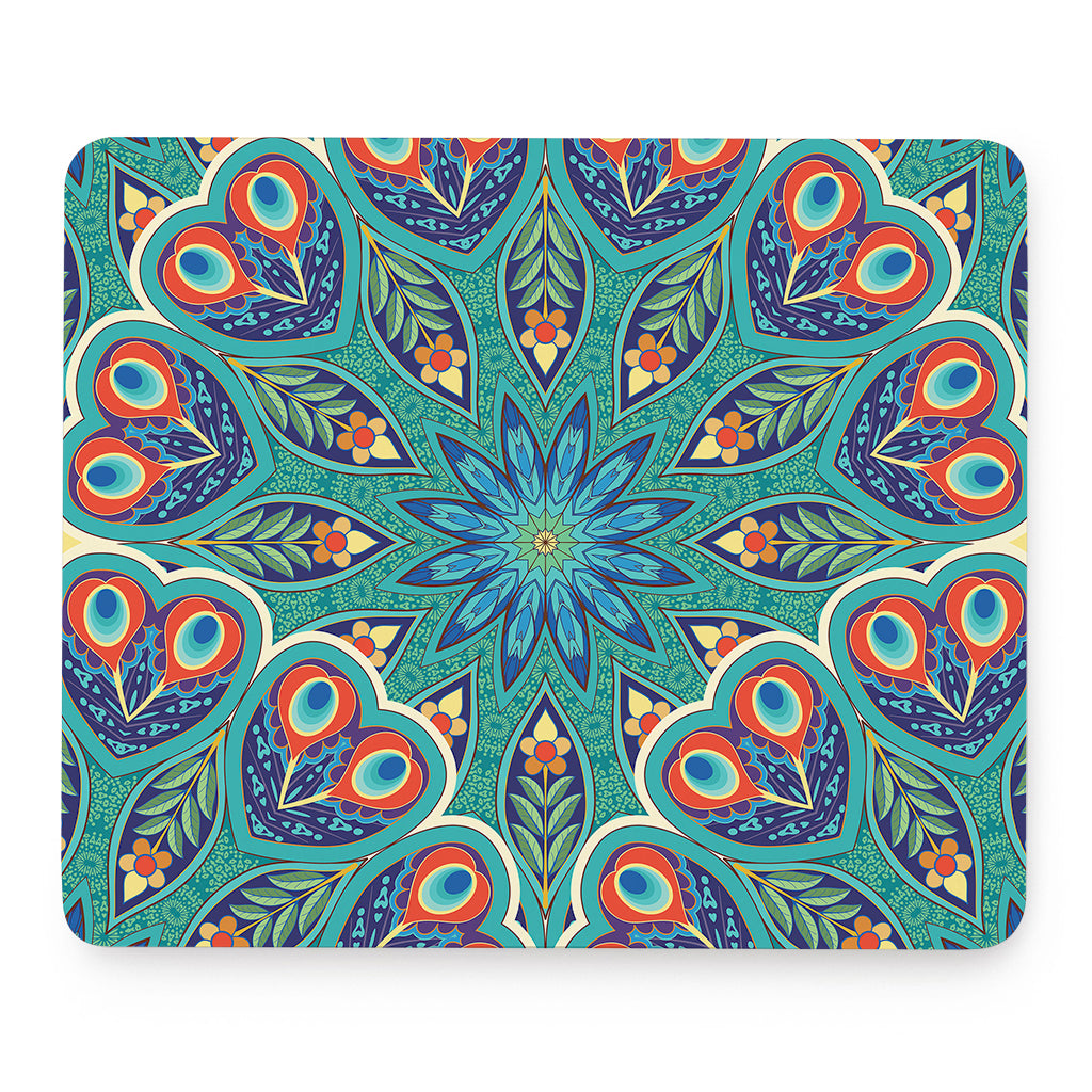 Peacock Feather Floral Pattern Print Mouse Pad