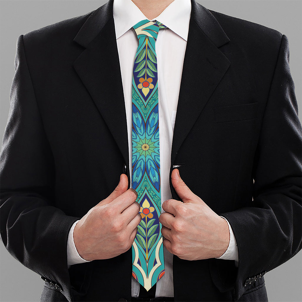 Peacock Feather Floral Pattern Print Necktie