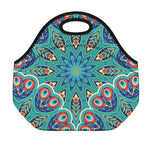 Peacock Feather Floral Pattern Print Neoprene Lunch Bag