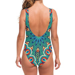 Peacock Feather Floral Pattern Print One Piece Swimsuit