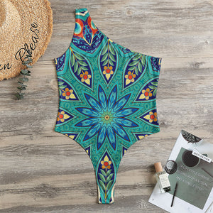 Peacock Feather Floral Pattern Print One Shoulder Bodysuit