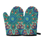 Peacock Feather Floral Pattern Print Oven Mitts