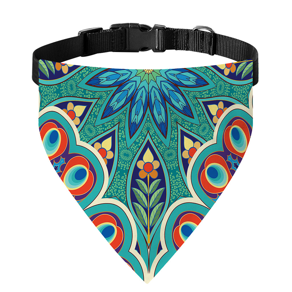 Peacock Feather Floral Pattern Print Over The Collar Dog Bandana