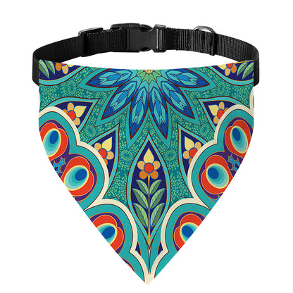 Peacock Feather Floral Pattern Print Over The Collar Dog Bandana