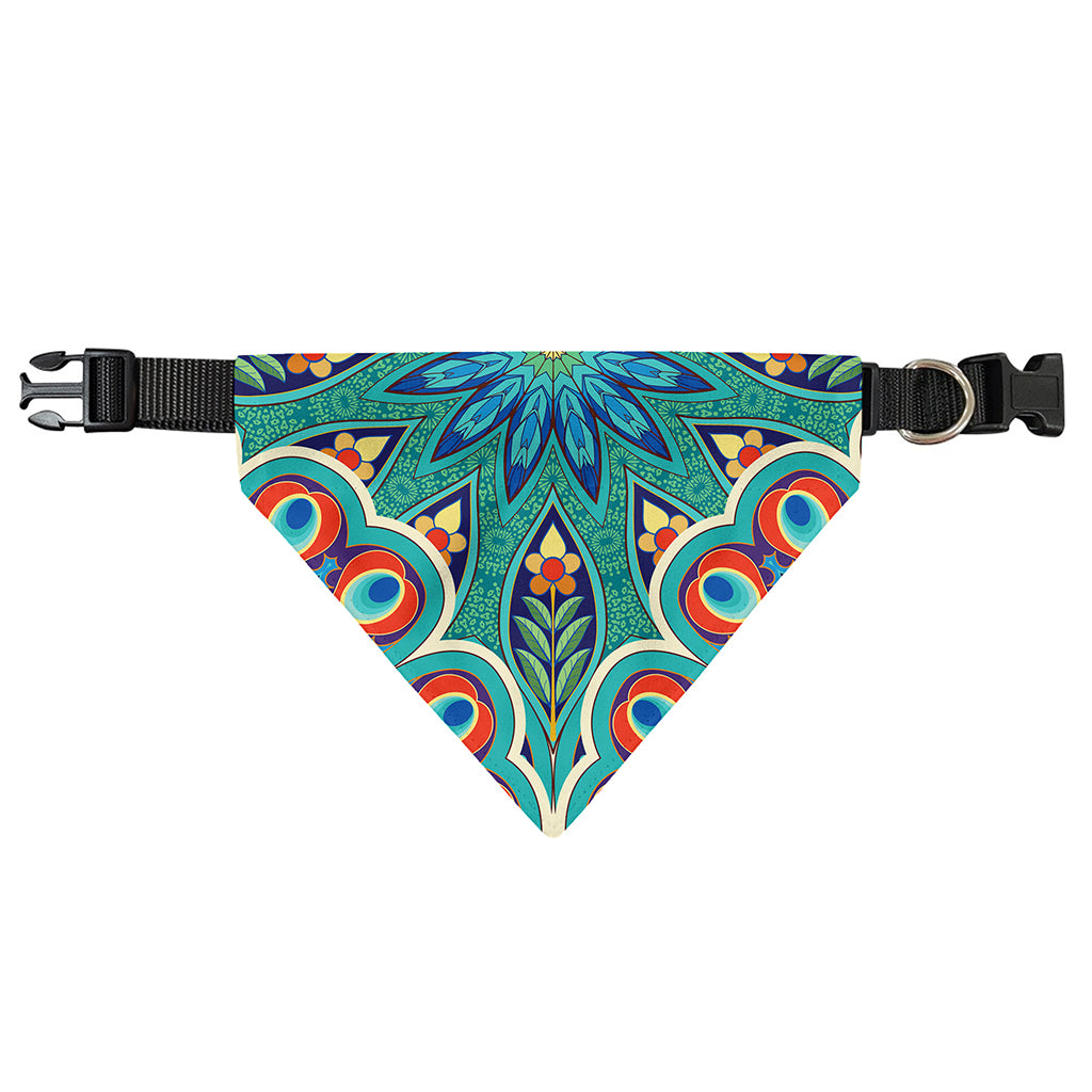Peacock Feather Floral Pattern Print Over The Collar Dog Bandana
