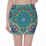 Peacock Feather Floral Pattern Print Pencil Mini Skirt