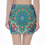 Peacock Feather Floral Pattern Print Pencil Mini Skirt