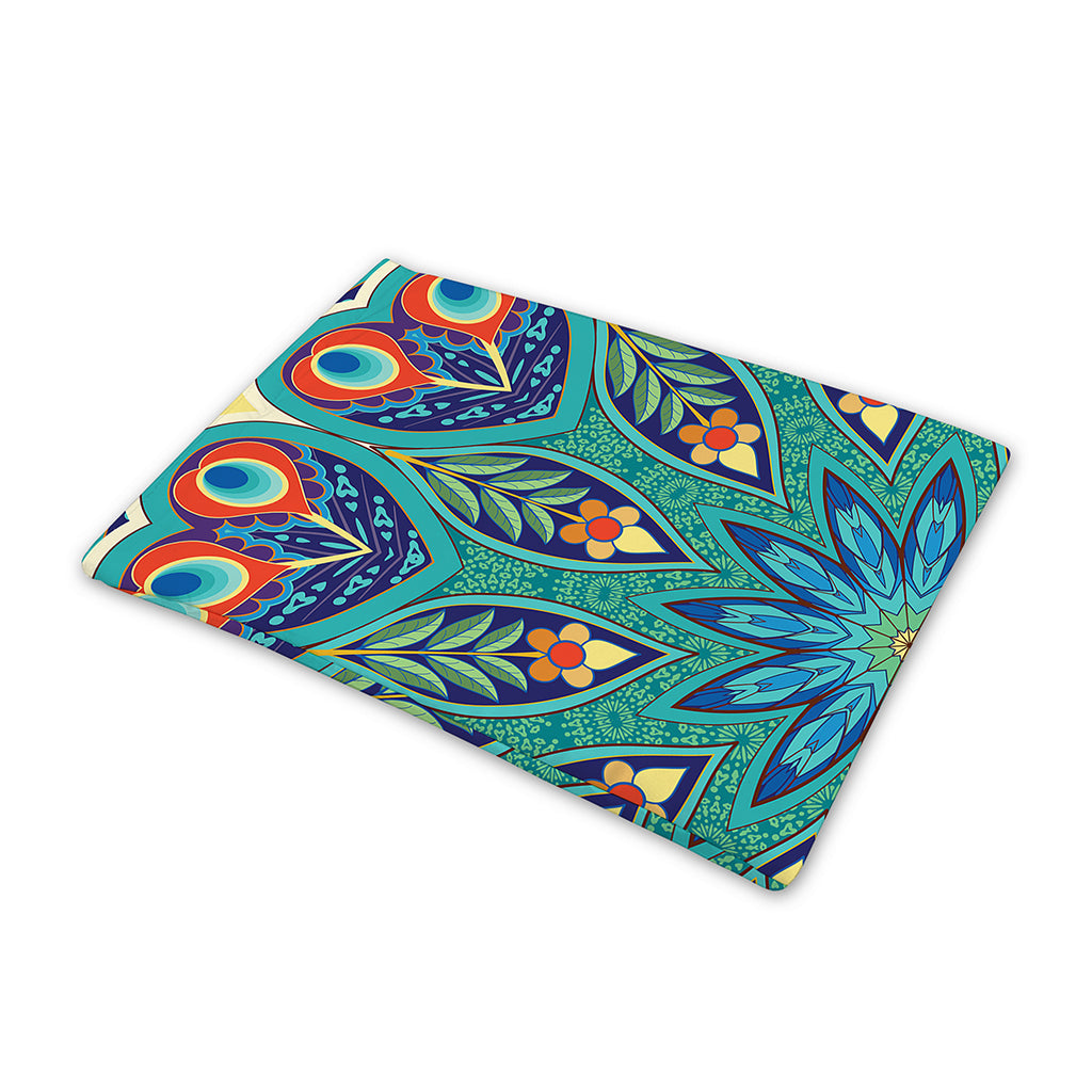 Peacock Feather Floral Pattern Print Pet Cooling Mat Cover