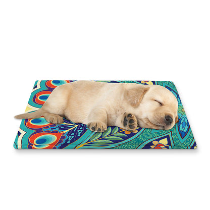 Peacock Feather Floral Pattern Print Pet Cooling Mat Cover