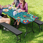 Peacock Feather Floral Pattern Print Picnic Table Cover