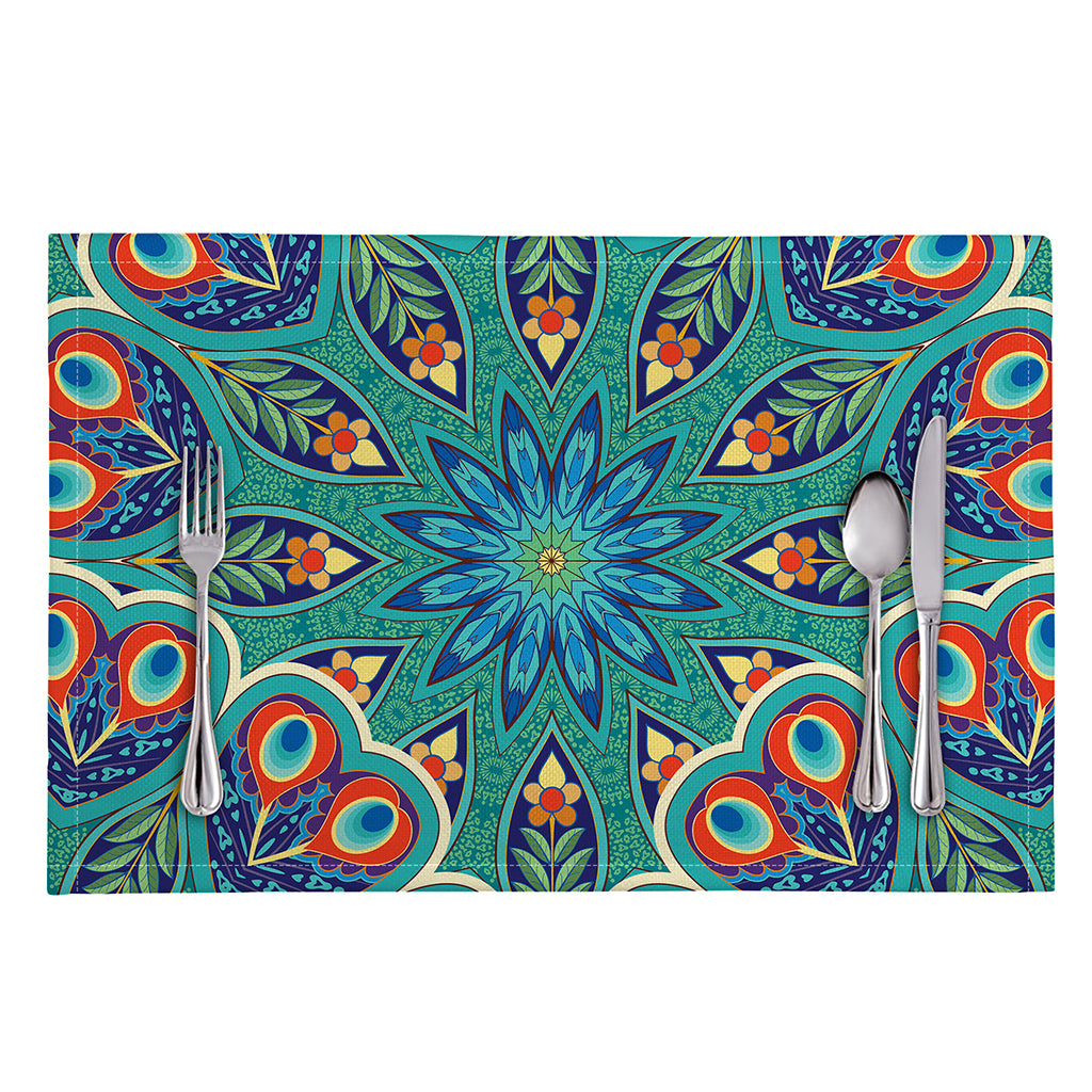 Peacock Feather Floral Pattern Print Placemat