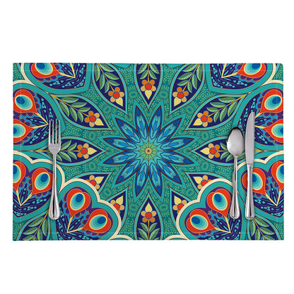 Peacock Feather Floral Pattern Print Placemat