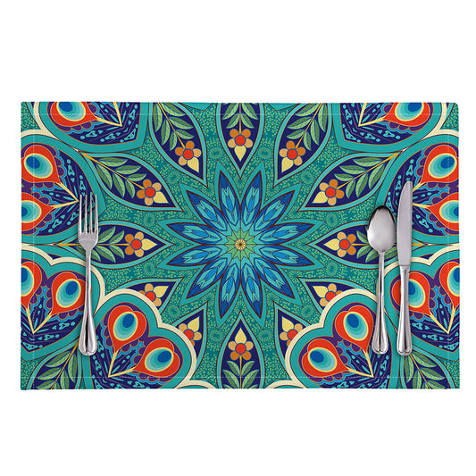 Peacock Feather Floral Pattern Print Placemat