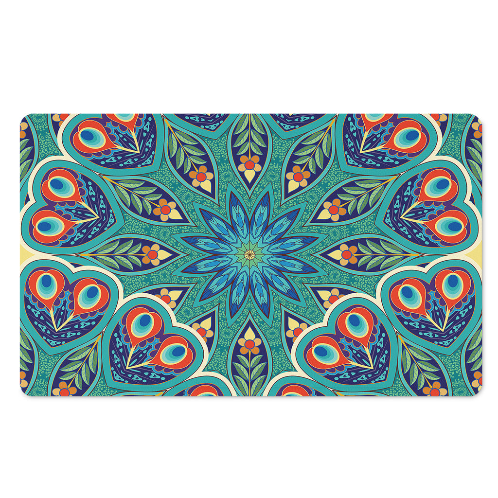 Peacock Feather Floral Pattern Print Polyester Doormat