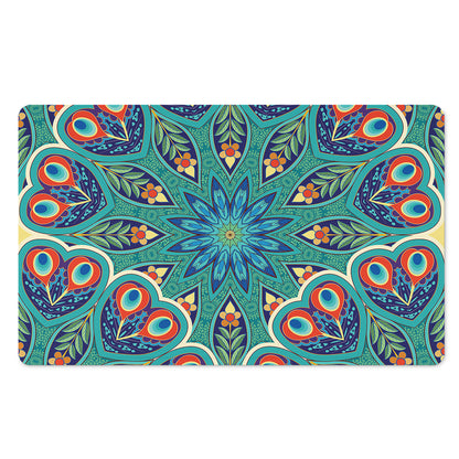 Peacock Feather Floral Pattern Print Polyester Doormat
