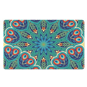 Peacock Feather Floral Pattern Print Polyester Doormat