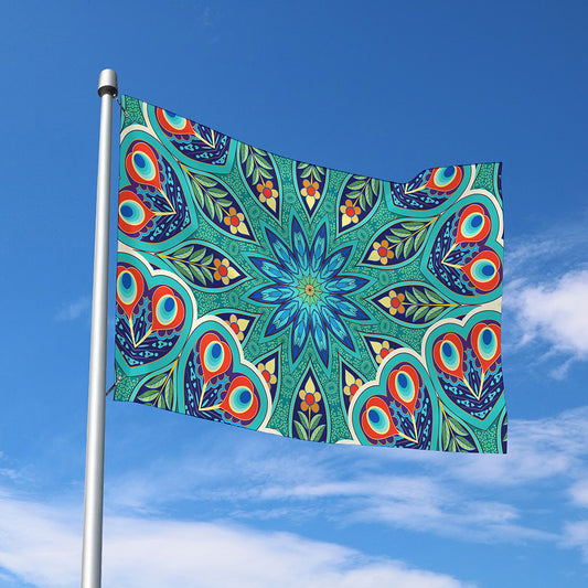 Peacock Feather Floral Pattern Print Polyester Flag