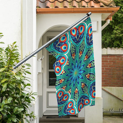 Peacock Feather Floral Pattern Print Polyester Flag
