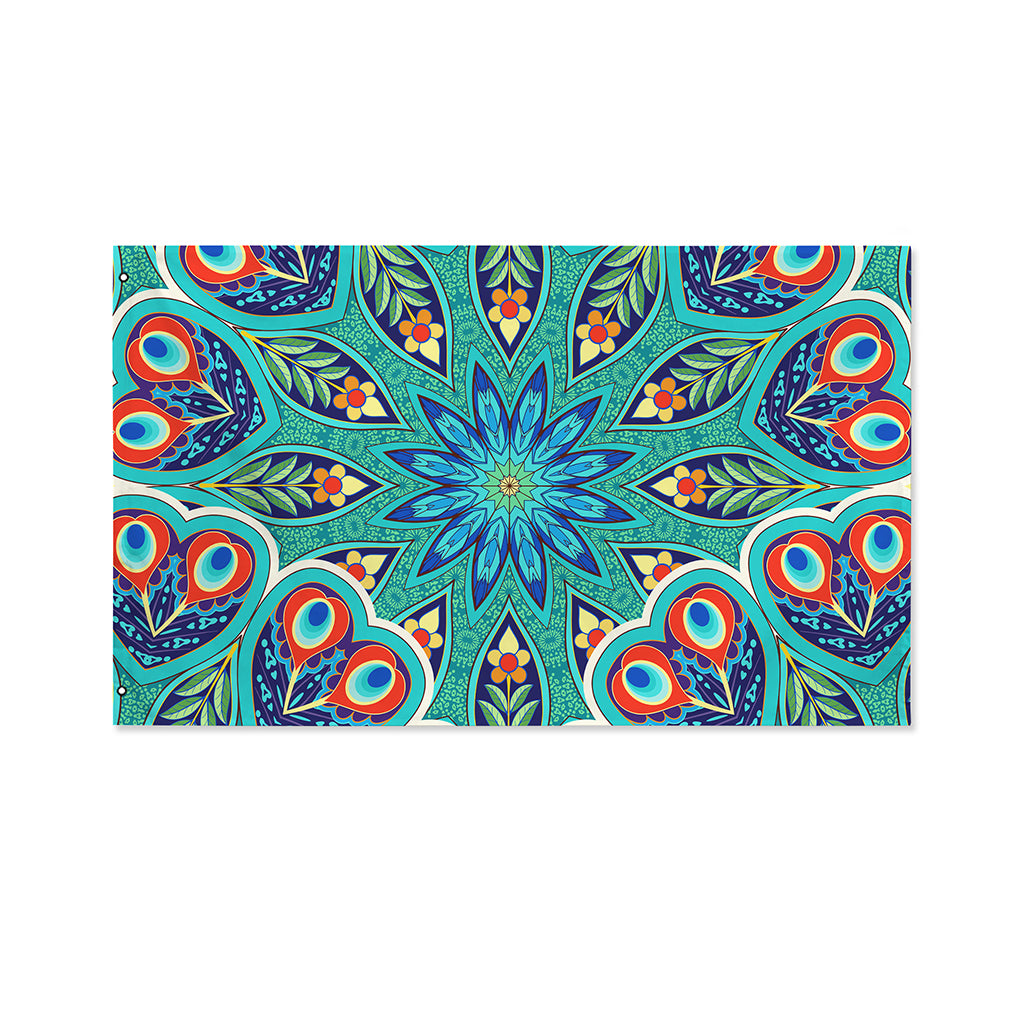 Peacock Feather Floral Pattern Print Polyester Flag