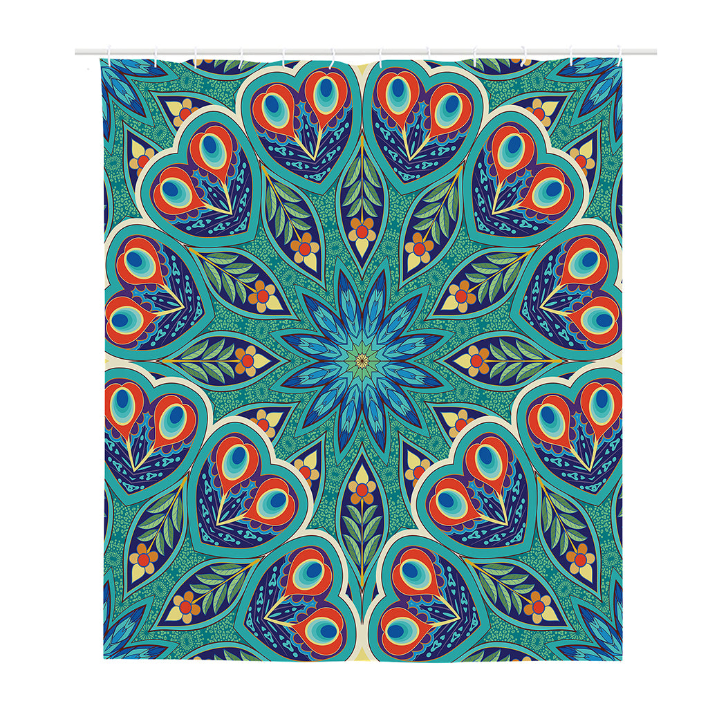 Peacock Feather Floral Pattern Print Polyester Shower Curtain