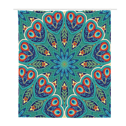 Peacock Feather Floral Pattern Print Polyester Shower Curtain