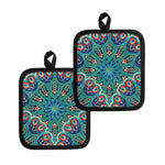 Peacock Feather Floral Pattern Print Pot Holders