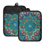 Peacock Feather Floral Pattern Print Pot Holders With Pocket