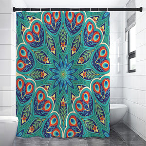 Peacock Feather Floral Pattern Print Premium Shower Curtain